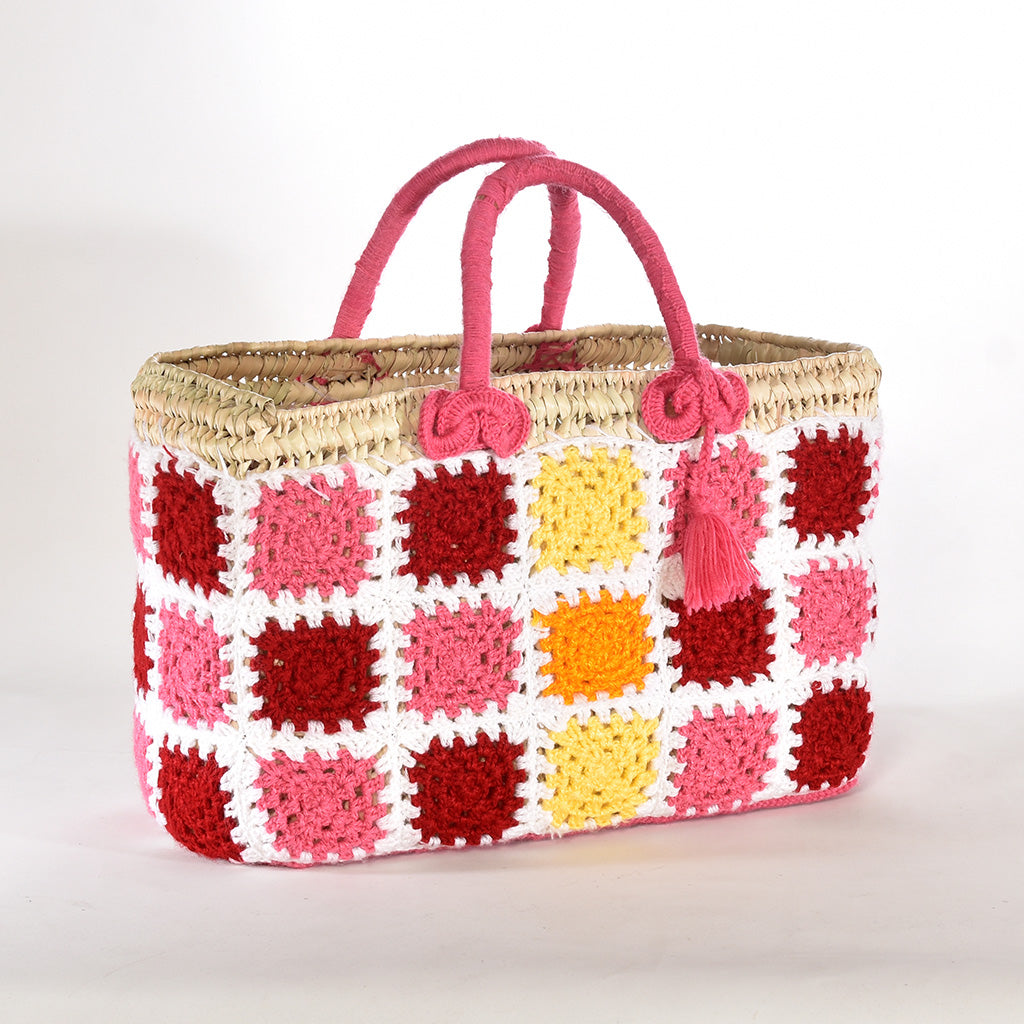 Handcrafted Crochet Basket – Multicolor Patchwork