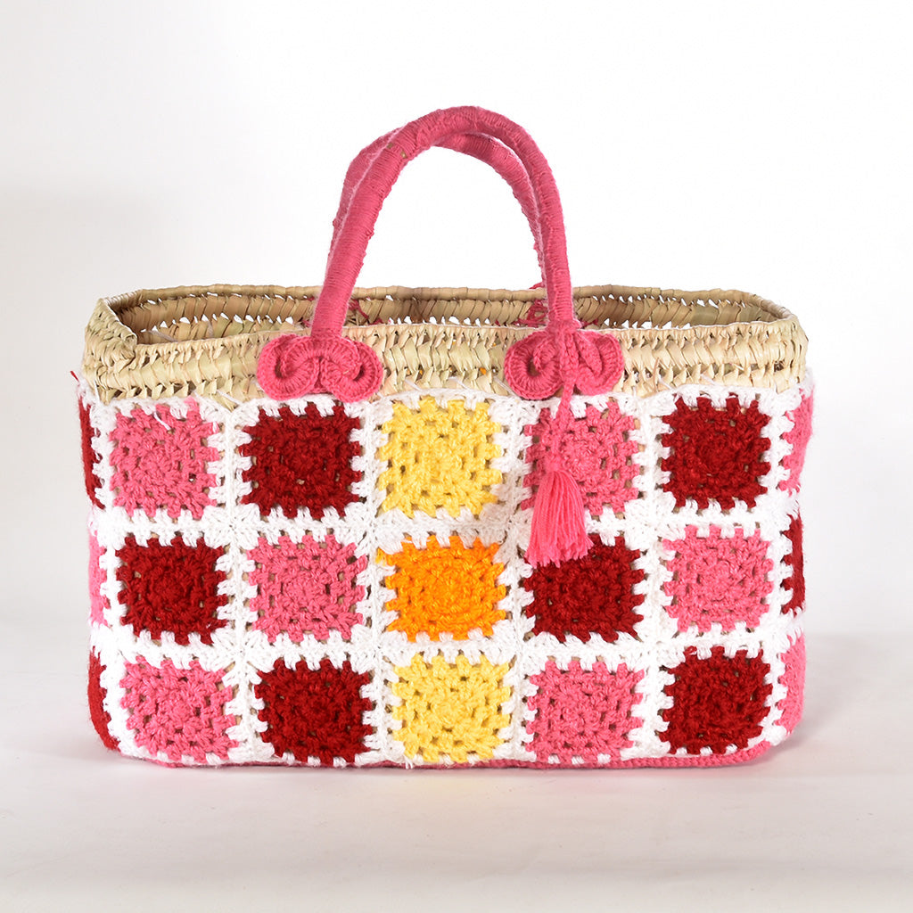 Handcrafted Crochet Basket – Multicolor Patchwork